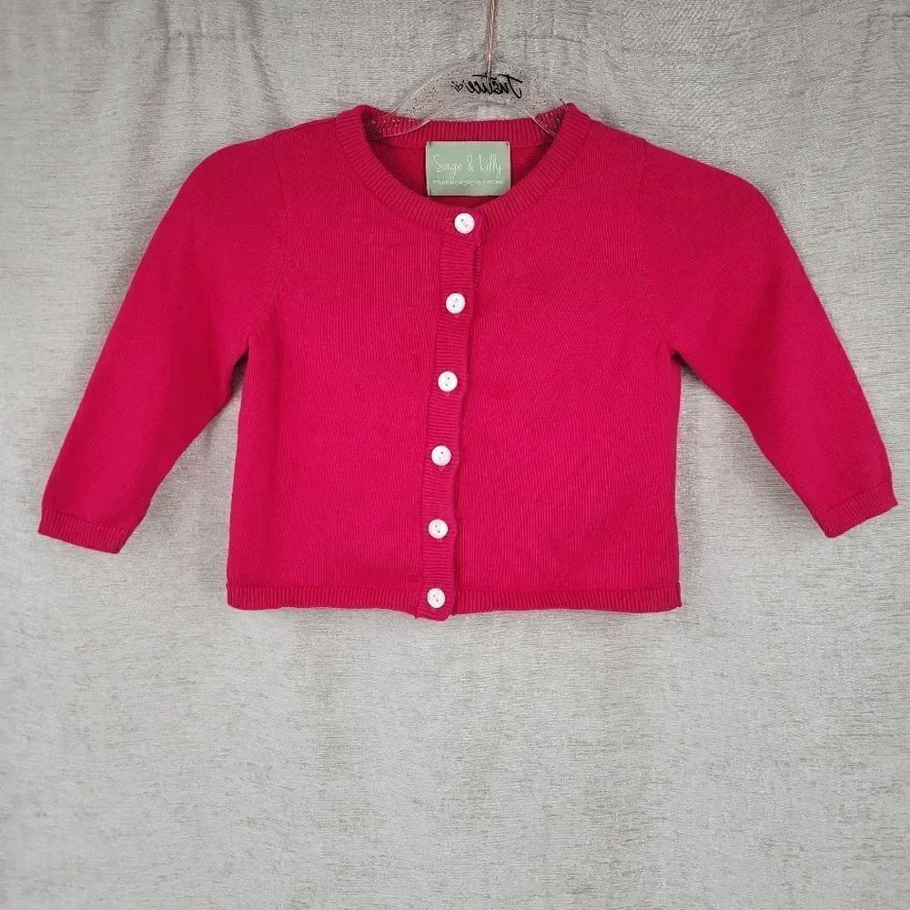 Sage & Lilly Pink Button-Up Cardigan Cotton Girls Toddler Size 2T